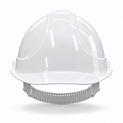 VOSS INAP-Master-6 Bauhelm in Weiß, Frontansicht – Druckfläche für Firmenlogo auf der Stirnseite